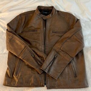 Lucky Brand Classic Bonneville Racer Brown Leather Jacket